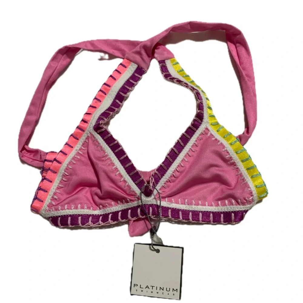 NWT PQ Swim rainbow embroidered baby bikini Top Size 6